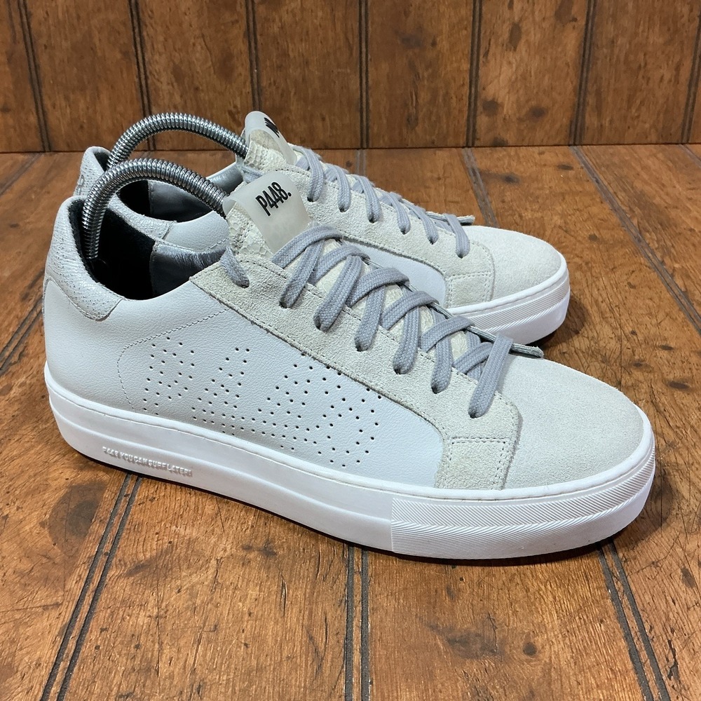 P448 John Italy Shoes Womens 41 / 11 White Leather Suede Low Top Sneakers